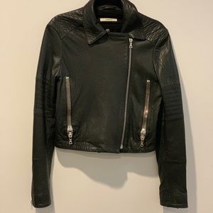 J Brand Black Aiah textured-leather biker jacket